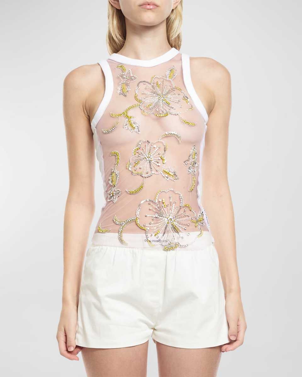 Hibiscus Embroidered Tank Top
