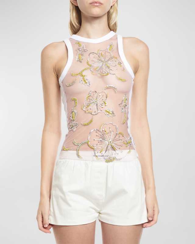 Hibiscus Embroidered Tank Top