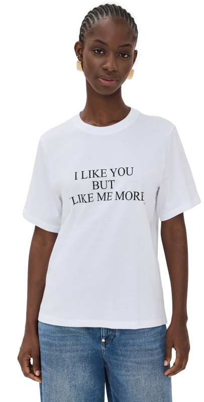 Victoria Beckham I Like You But I Like Me More Slogan Tee White
