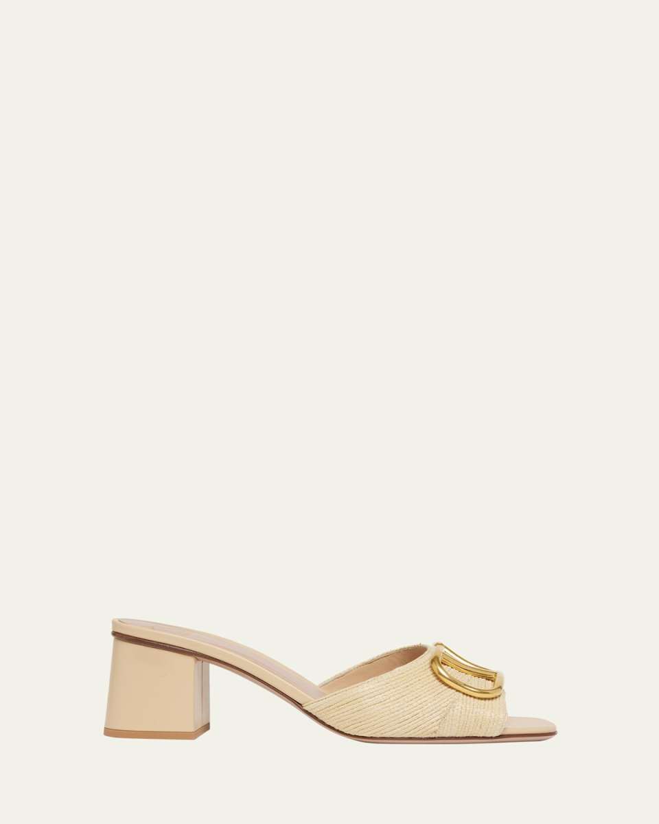 VLogo Medallion Raffia Slide Sandals