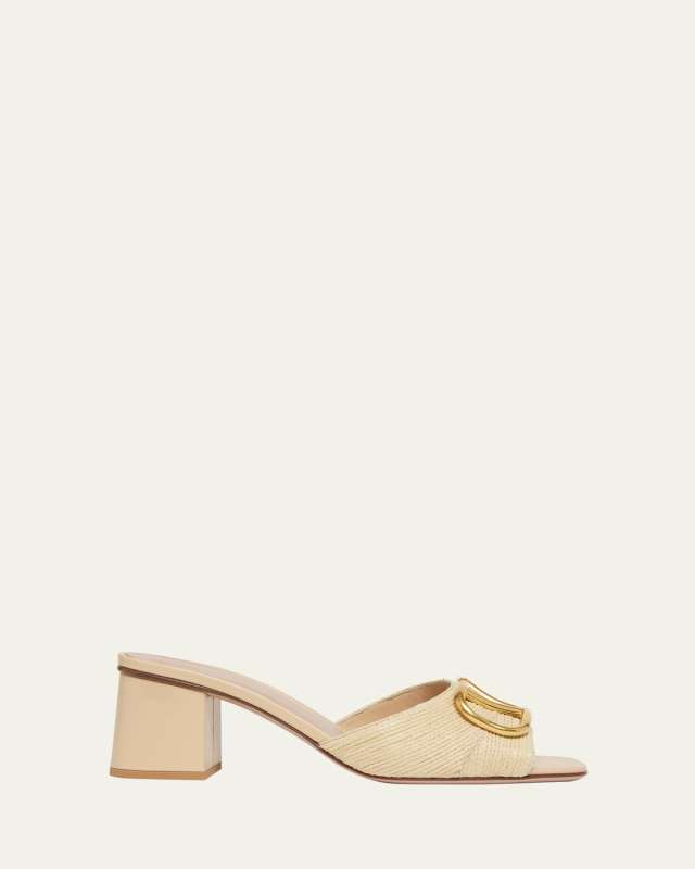 VLogo Medallion Raffia Slide Sandals