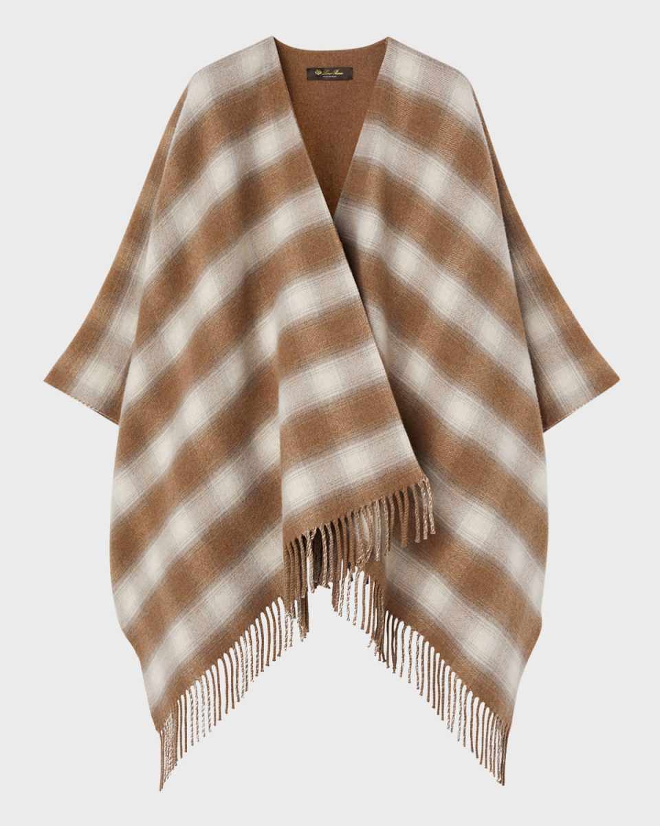 Tartan Cashmere-Wool Fringe Poncho
