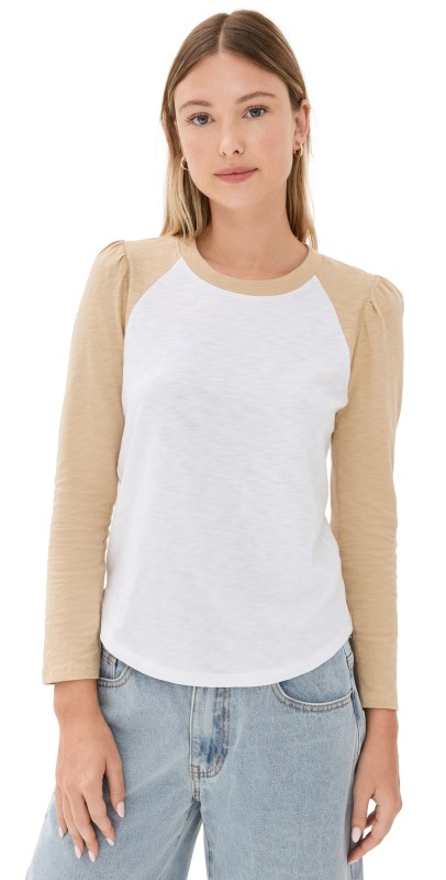 Veronica Beard Jean Mason Baseball Tee Stone Khaki/White