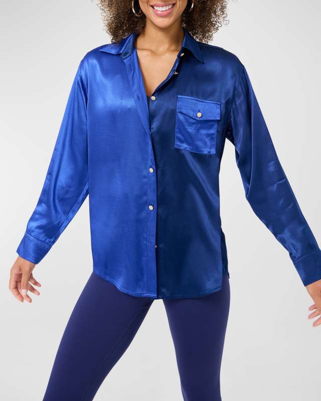Colorblock Satin Button-Front Shirt