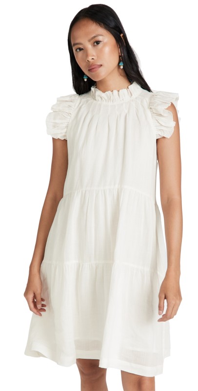 Sea Tier Waverly Flutter Sleeve Dress White