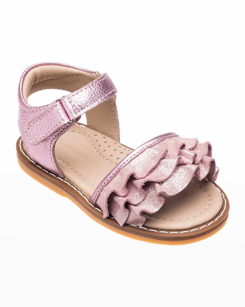 Girl's Flamenco Ruffle Metallic Leather Sandals,