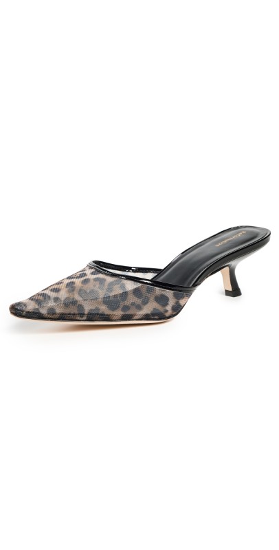 Reformation Wilda Kitten Mules Leopard Mesh