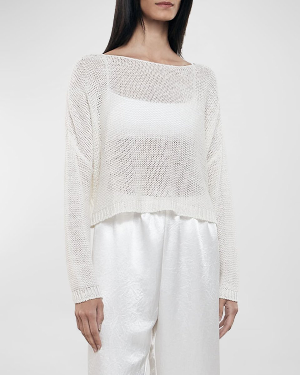 Linen Open-Knit Bateau-Neck Sweat