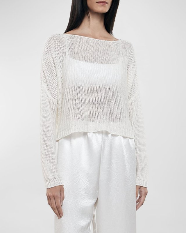Linen Open-Knit Bateau-Neck Sweat