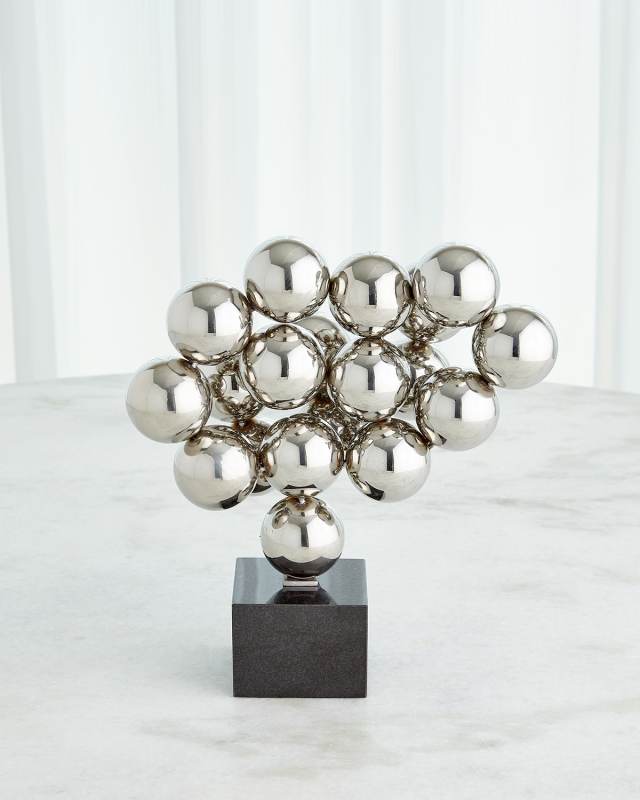 Sphere Sculpture, Nickel With Black Granite