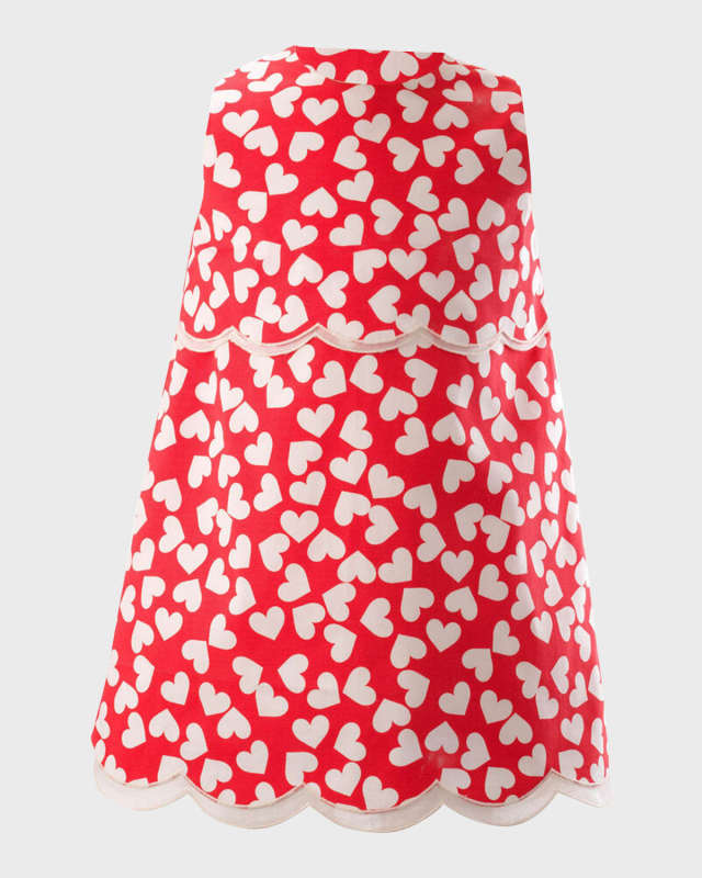 Girl's Heart-Print Scalloped Shift Dress, Size 2-14