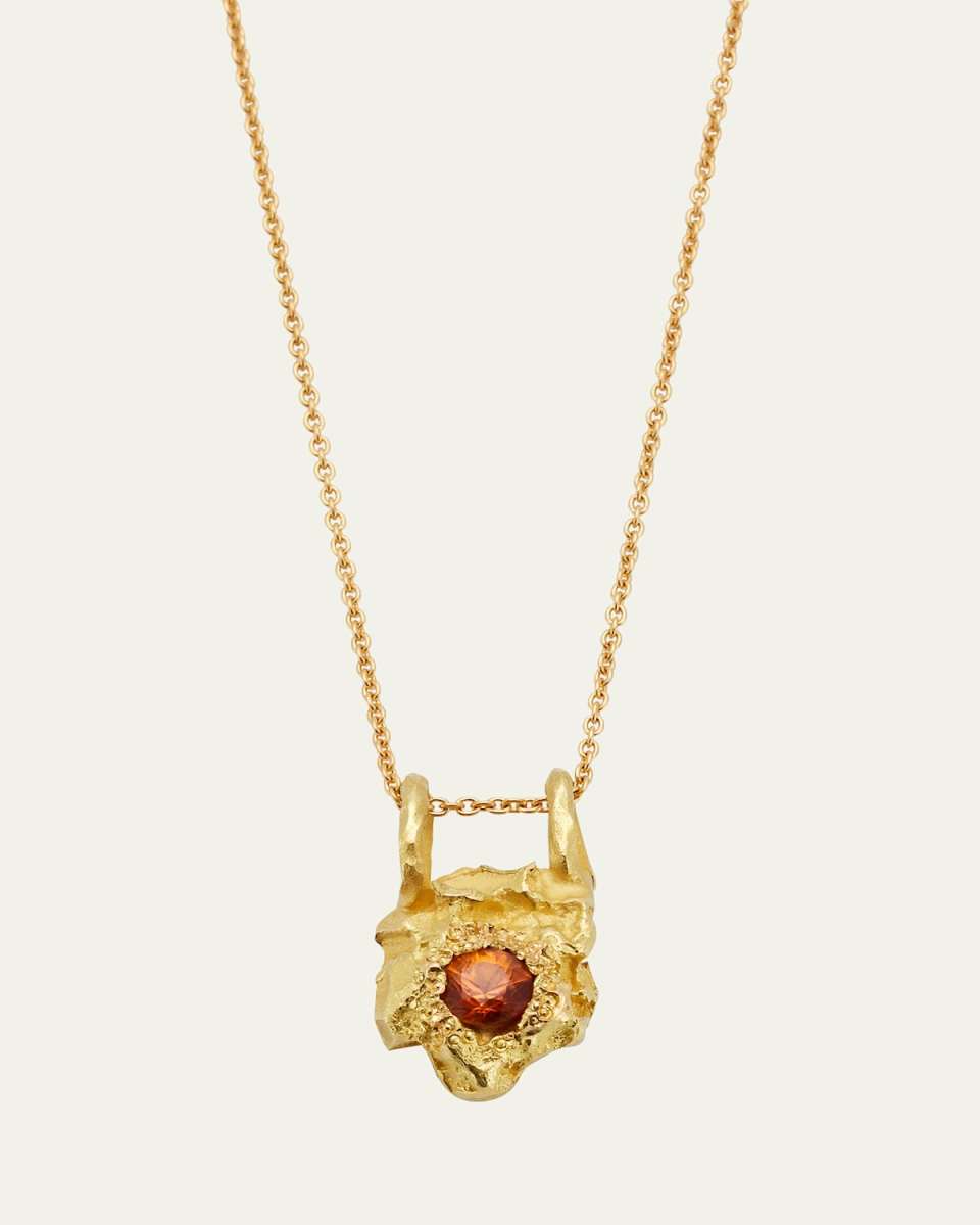 Smaller Rock Necklace in 18K Solid Yellow Gold with 3.75mm Orange Sapphire