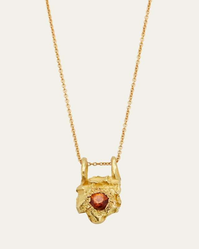 Smaller Rock Necklace in 18K Solid Yellow Gold with 3.75mm Orange Sapphire
