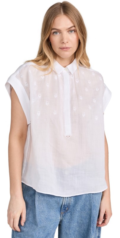 rag & bone Robin Embroidered Top White