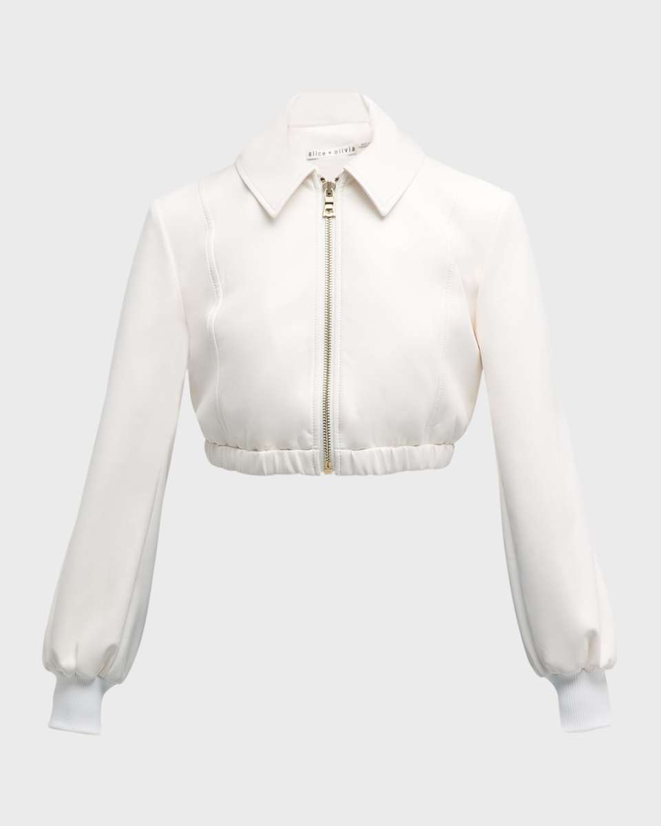 Della Cropped Vegan Leather Bomber Jacket