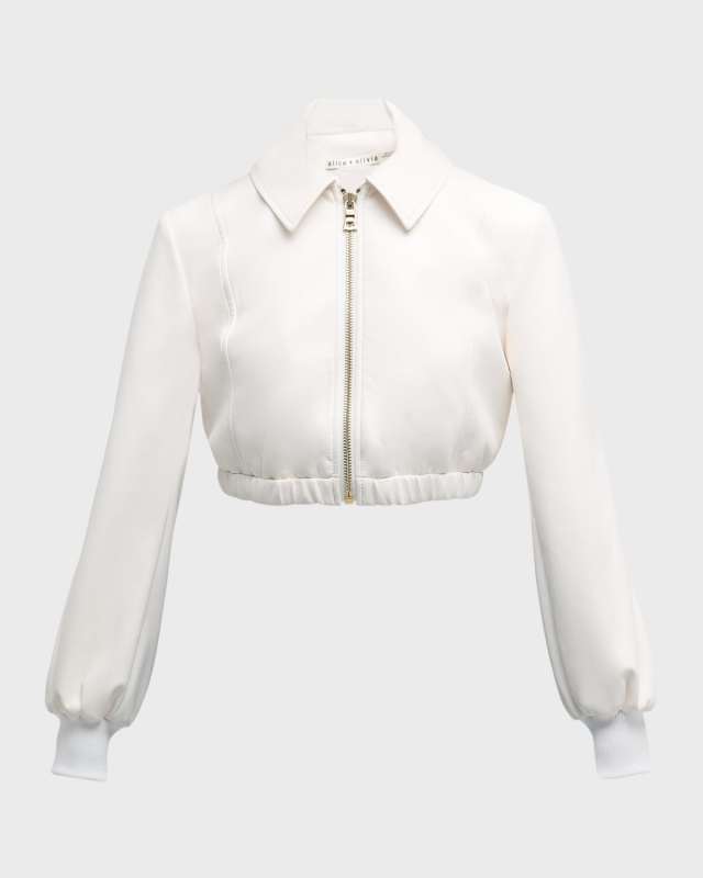Della Cropped Vegan Leather Bomber Jacket