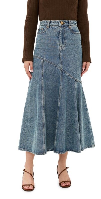 Zimmermann Illustration Denim Midi Skirt Neptune