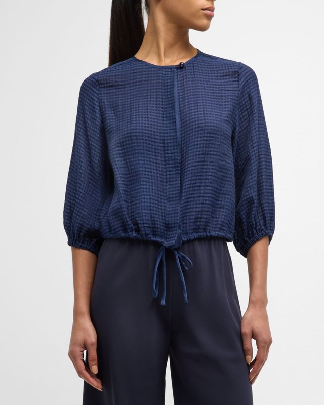 Cropped Blouson Seersucker Jacket