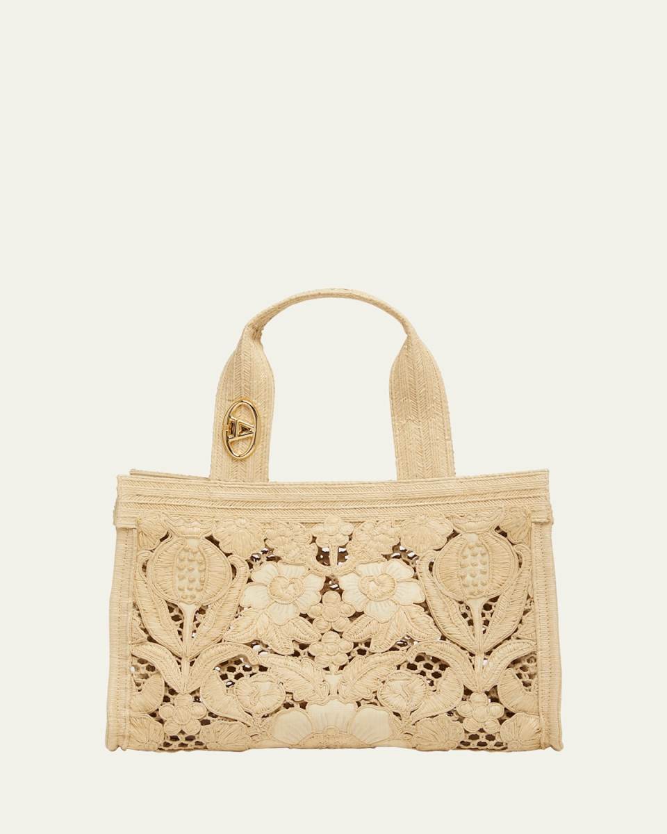 Medium Resort Flower Raffia Tote Bag