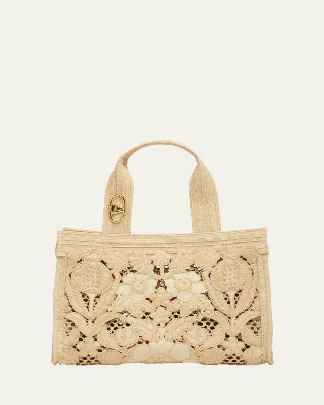 Medium Resort Flower Raffia Tote Bag