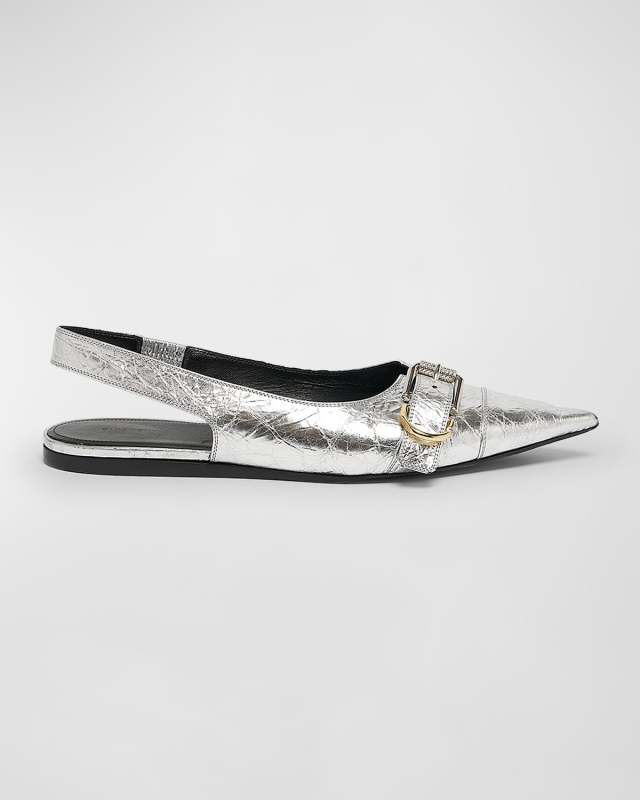 Voyou Metallic Buckle Slingback Ballerina Flats