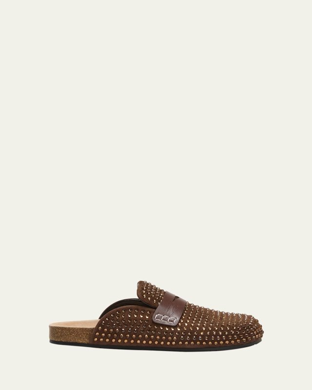 Crystal Suede Penny Loafer Mules