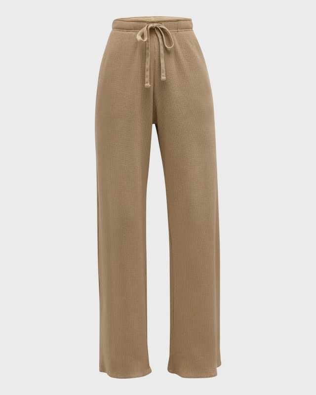 Waffle-Knit Wide-Leg Drawstring Pants