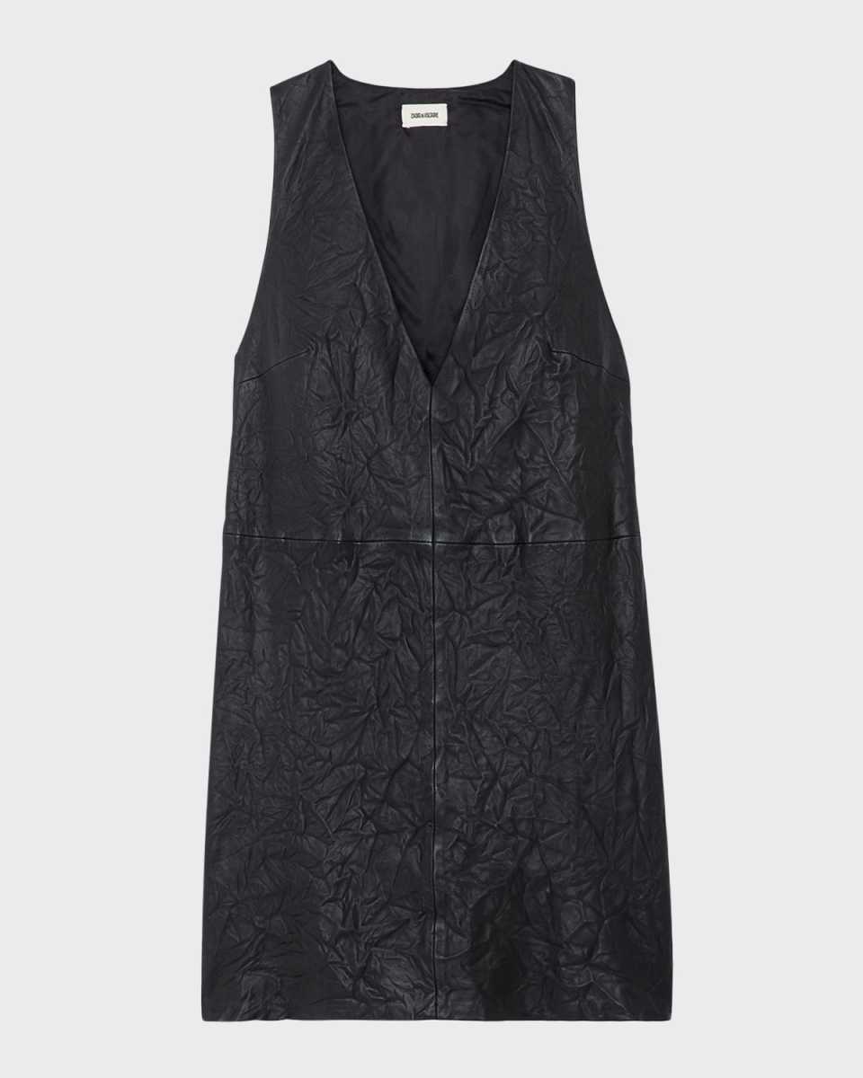 Rasha Crinkled Leather Mini Dress