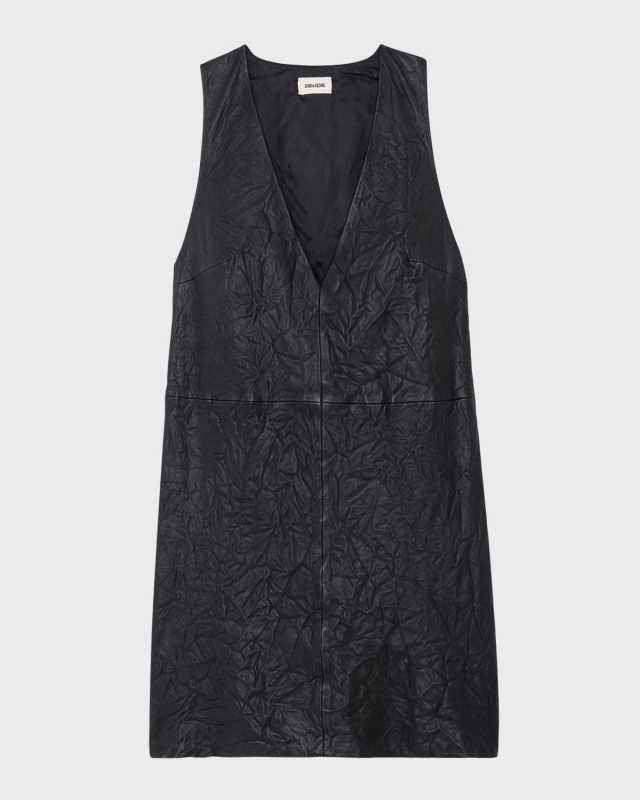 Rasha Crinkled Leather Mini Dress