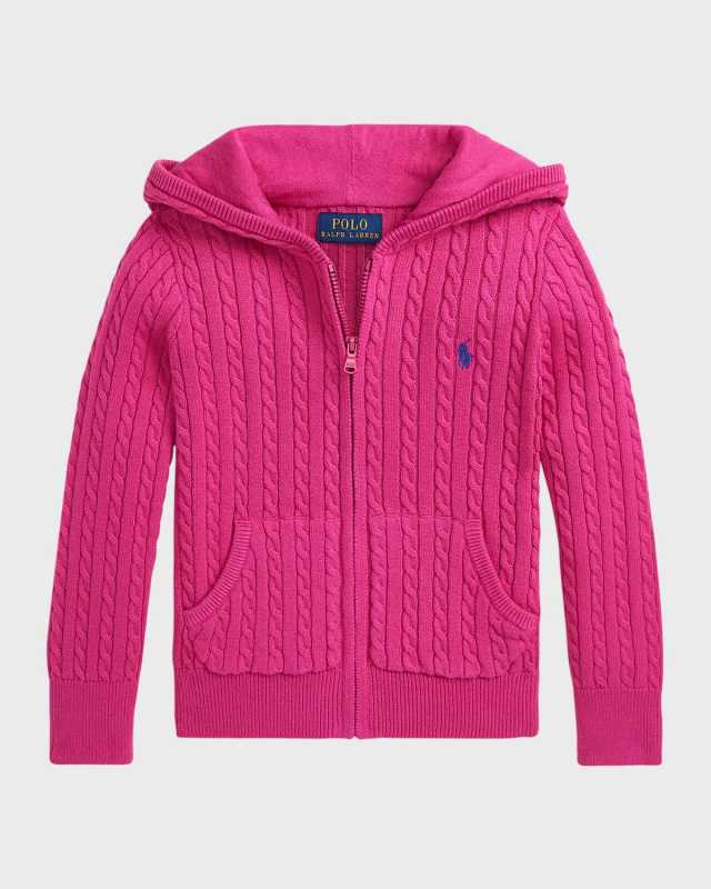Girl's Embroidered Cable Knit Hoodie, Size 2-6X