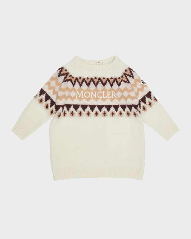 Girl's Fair Isle-Inspired Logo-Print Sweater Dress, Size 12M-3