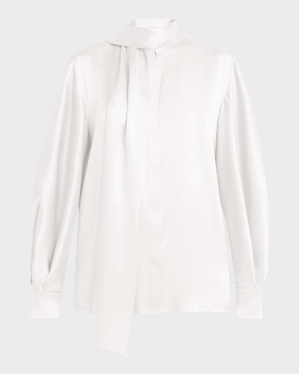 Neck-Scarf Long-Sleeve Silk Blouse