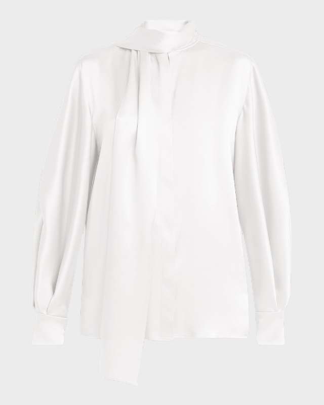 Neck-Scarf Long-Sleeve Silk Blouse