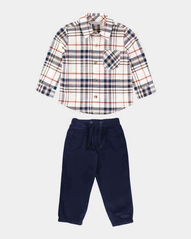 Boy's Homegrown Harvest Plaid-Print Shirt & Joggers Set, Size 3M-8