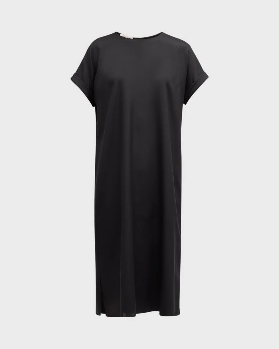 Side-Slit Stretch Georgette Midi T-Shirt Dress