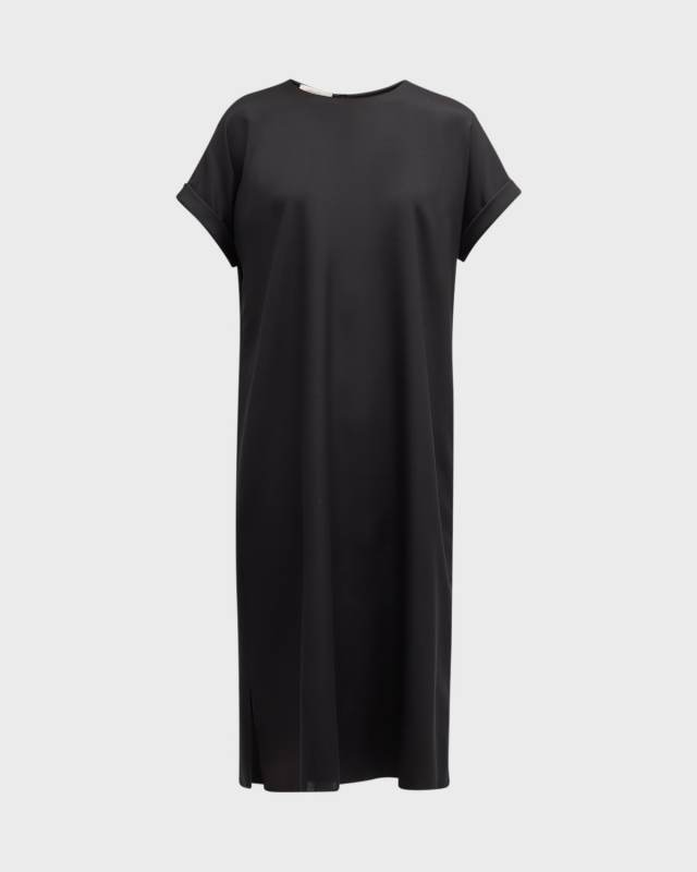 Side-Slit Stretch Georgette Midi T-Shirt Dress