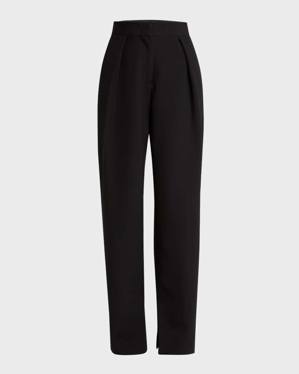 Pleated Straight-Leg Trousers with Split Seams