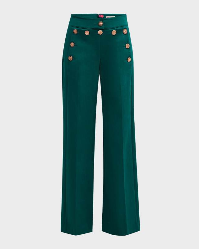 Sailor Buttoned Cotton Stretch Pants