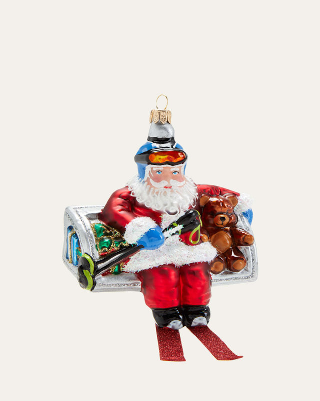 Skiing Santa on a Chairlift Christmas Ornament