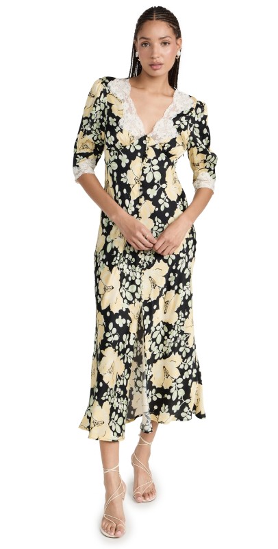 RIXO Simone Dress Umbrella Floral Black