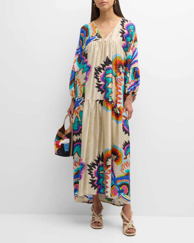 Minu Abstract Jacquard Silk Maxi Dress