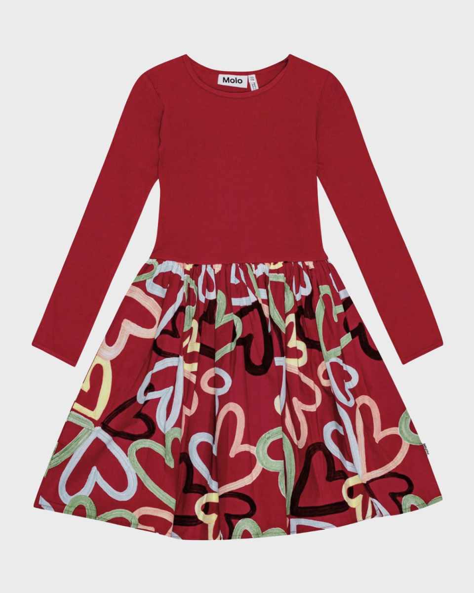Girl's Casie Heart-Print Combo Dress, Size 3T