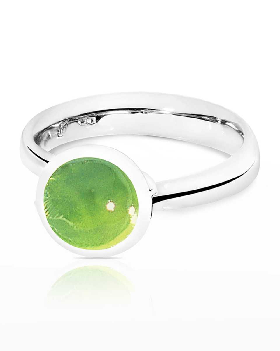 Bouton 8mm Peridot Cabochon Ring, Size 7