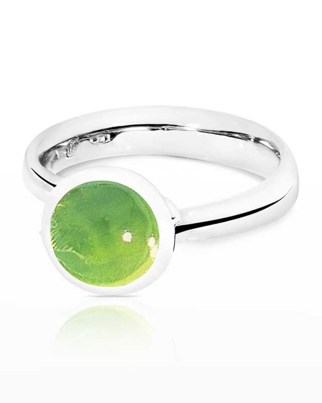 Bouton 8mm Peridot Cabochon Ring, Size 7