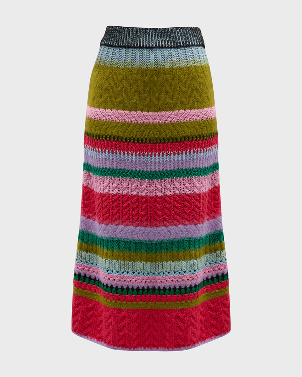 Ashby Mixed-Stitch Crochet A-Line Midi Skirt