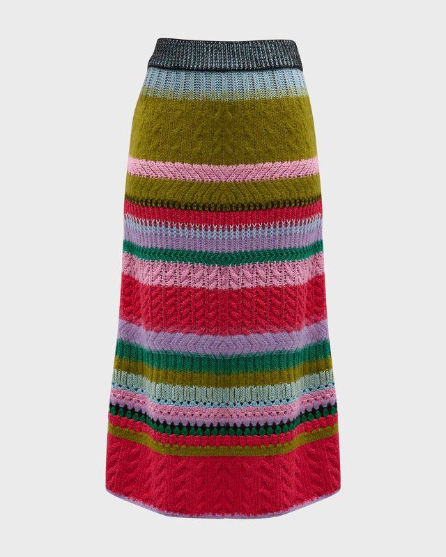 Ashby Mixed-Stitch Crochet A-Line Midi Skirt