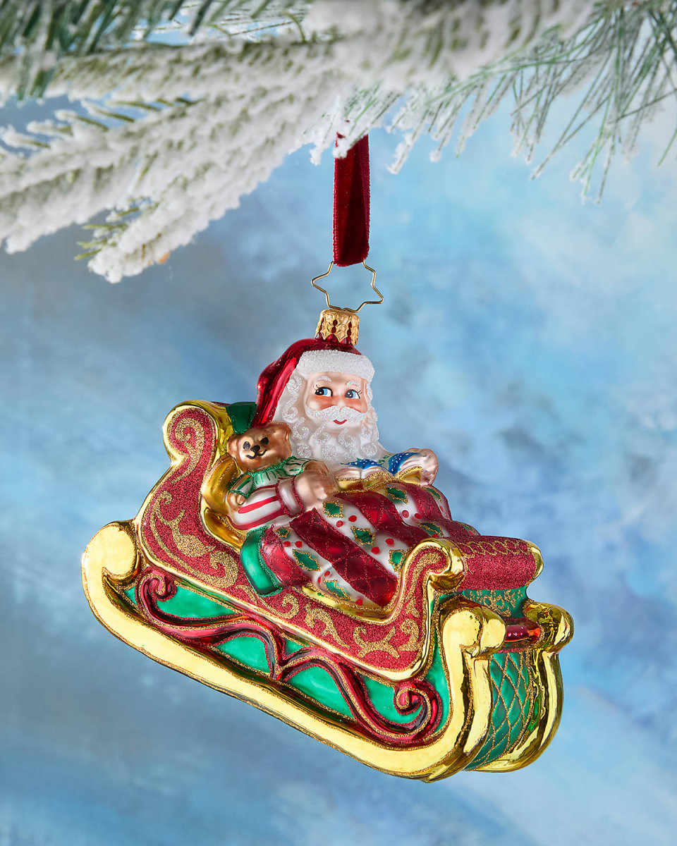 Santa Sleigh-Time Snooze Christmas Ornament