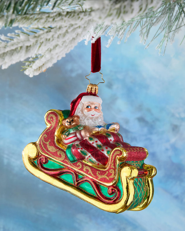 Santa Sleigh-Time Snooze Christmas Ornament
