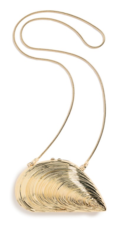 SIMKHAI Bridget Mini Metal Oyster Shell Clutch Gold