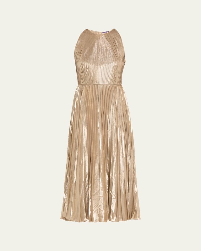 Abigail Pleated Halter Metallic Cocktail Dress